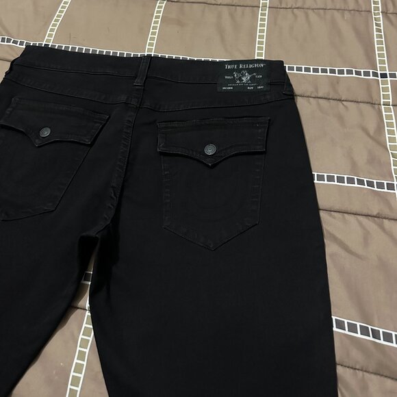 NEW True Religion Jean Shorts Black Denim Flap Raw Hem Body Rinse